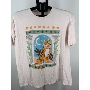 PS / LA Tiger Graphic Tee Shirt Light Pink Short Sleeve Cotton OS Boho Celestial